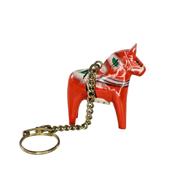 Vintage Swedish Dala Horse Keychain By Grannas A. Olsson - Picture 1 of 9
